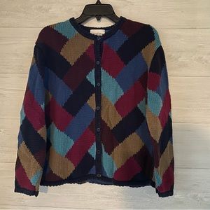 Vintage Christopher & Banks Womens Sweater Multicolor Color-Block Cardigan XL